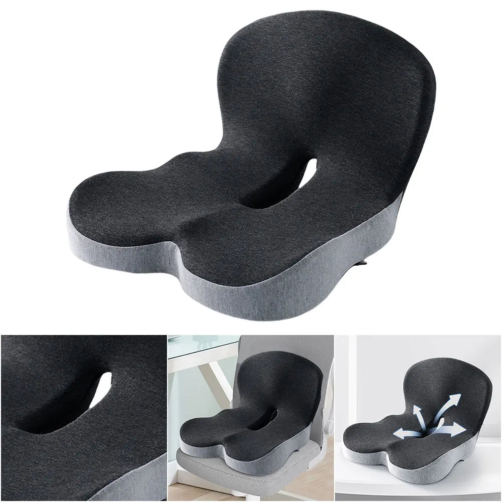 Dark Grey Memory Foam L-Shaped Integrated Chair Cushion Lumbar Support Car Seat