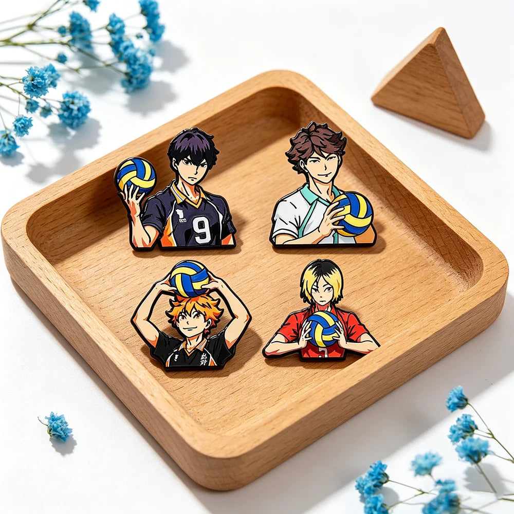 4pcs Cute Volleyball Boy Enamel Pin Cartoon Anime Brooch For Coat Women's Brooches Fashion Lapel Badges Jewelry Gift for Friends