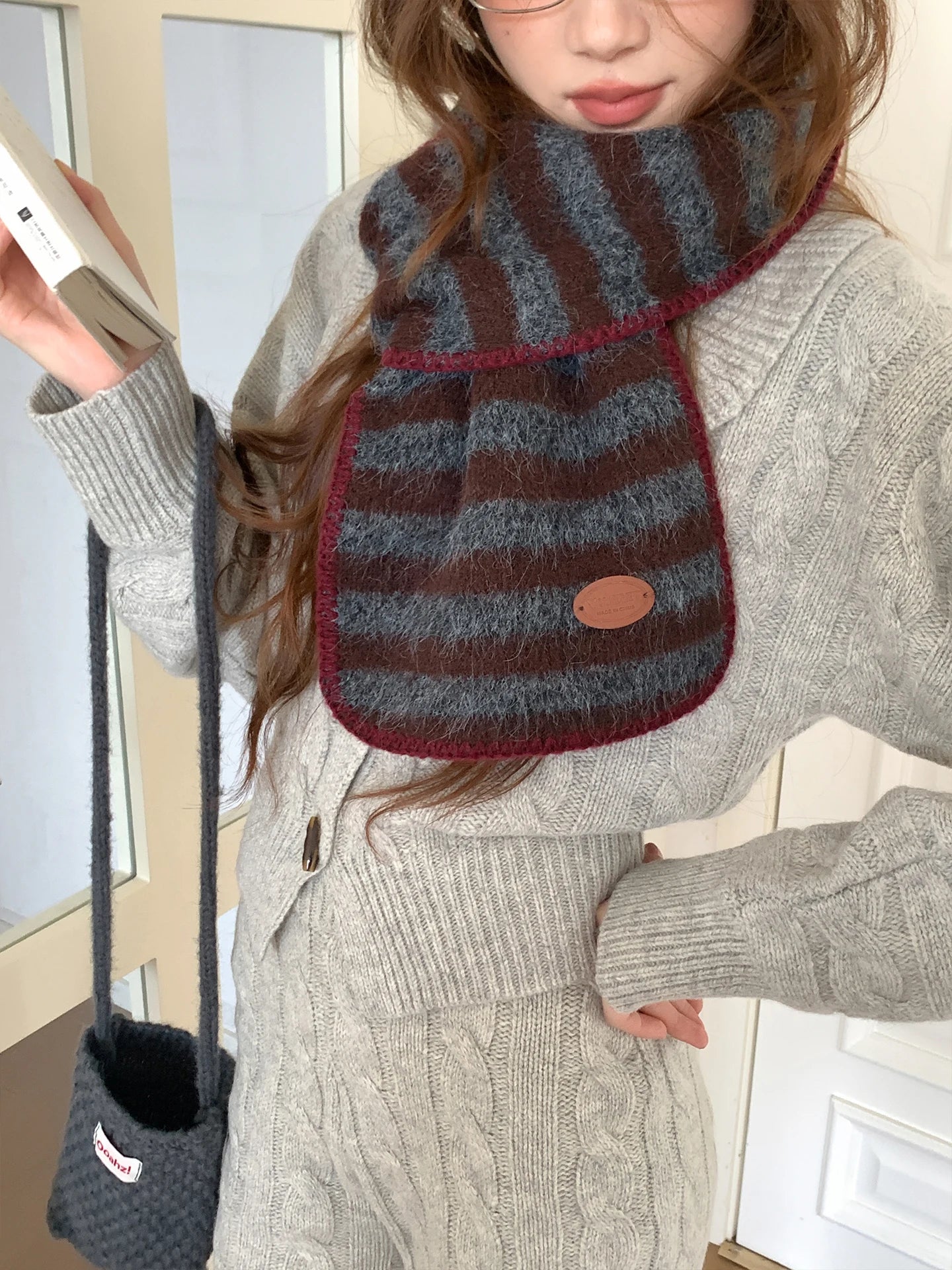New Striped Scarf For Women Winter Atmosphere Student Thickened Woolen Knitting Neck Protection Cold Resistance Warmth