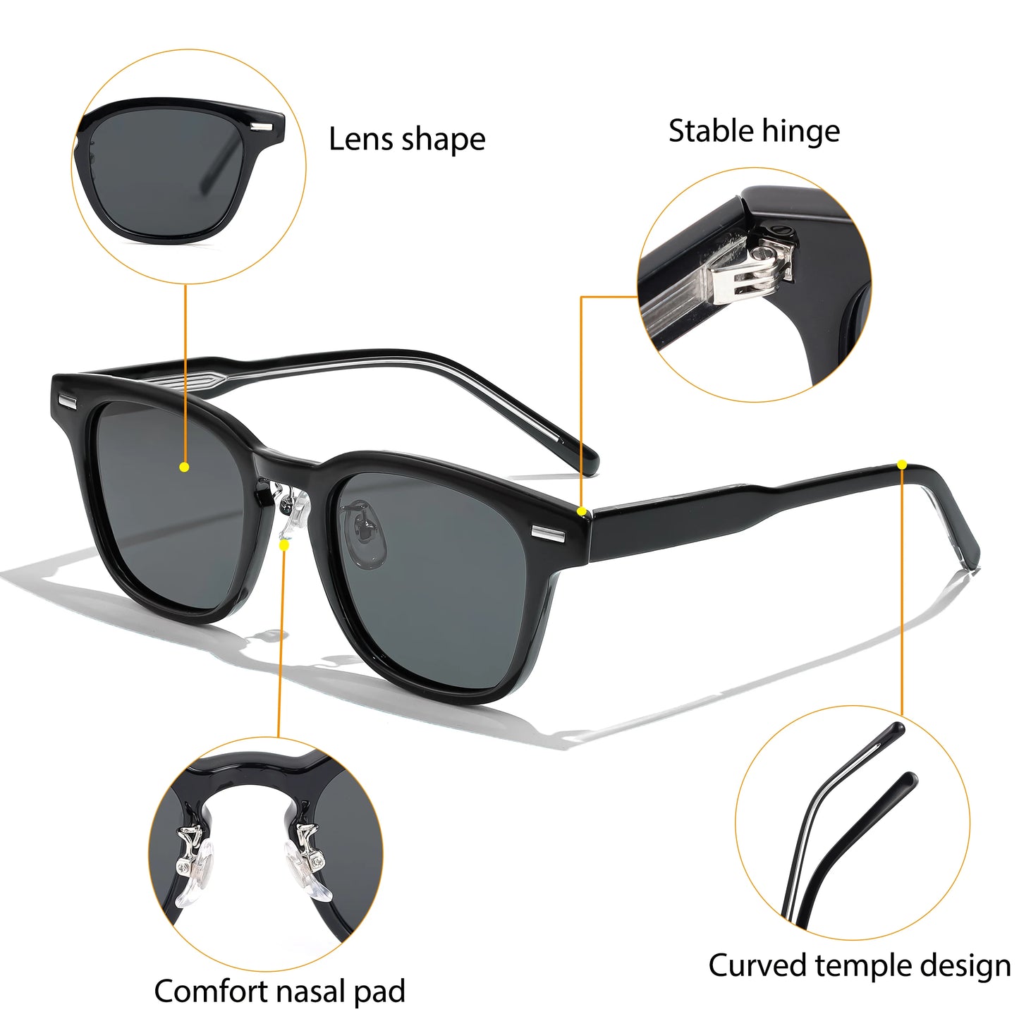 CATERSIDE Retro Square Polarized Sunglasses Men TR90 Frame High Quality Sun Glasses for Women Driving Fishing Party Eyewear