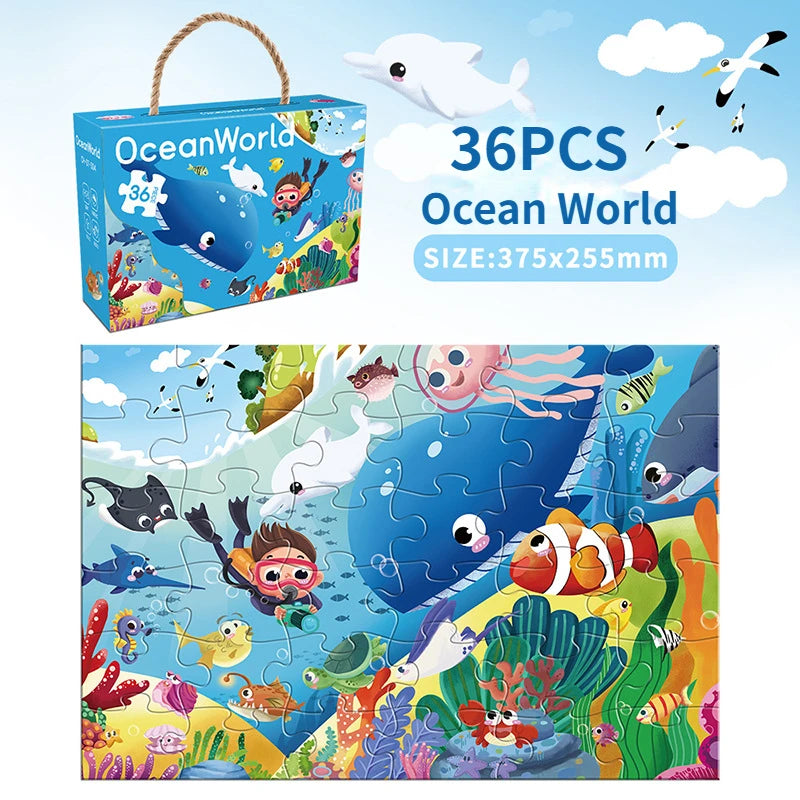 36pcs Carrying Jigsaw Puzzle Children Paper Large Pieces Puzzle Enlightenment Gift 3-6 Years Old Baby Toys Toddler Puzzle