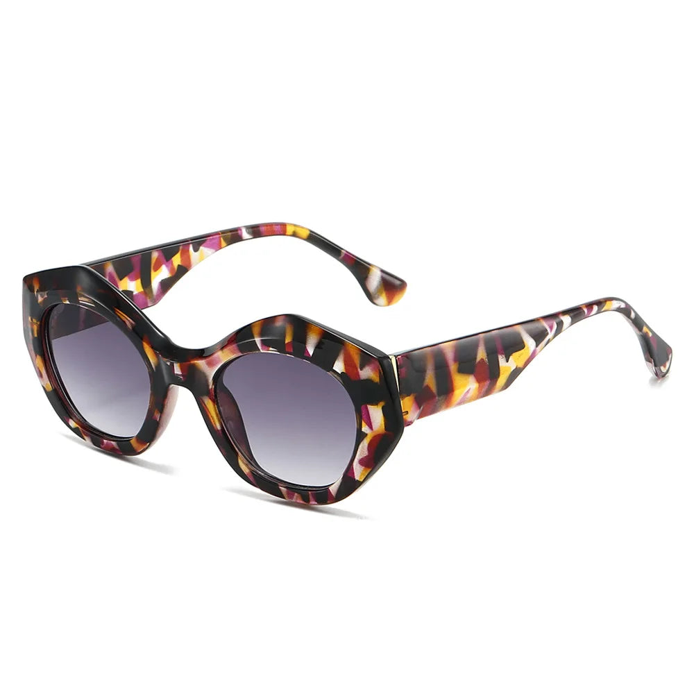 JNPCXI New Polygon Cat Eye Sunglasses Men Gradient Shades UV400 Vintage Matte Tea Women Sun Glasses