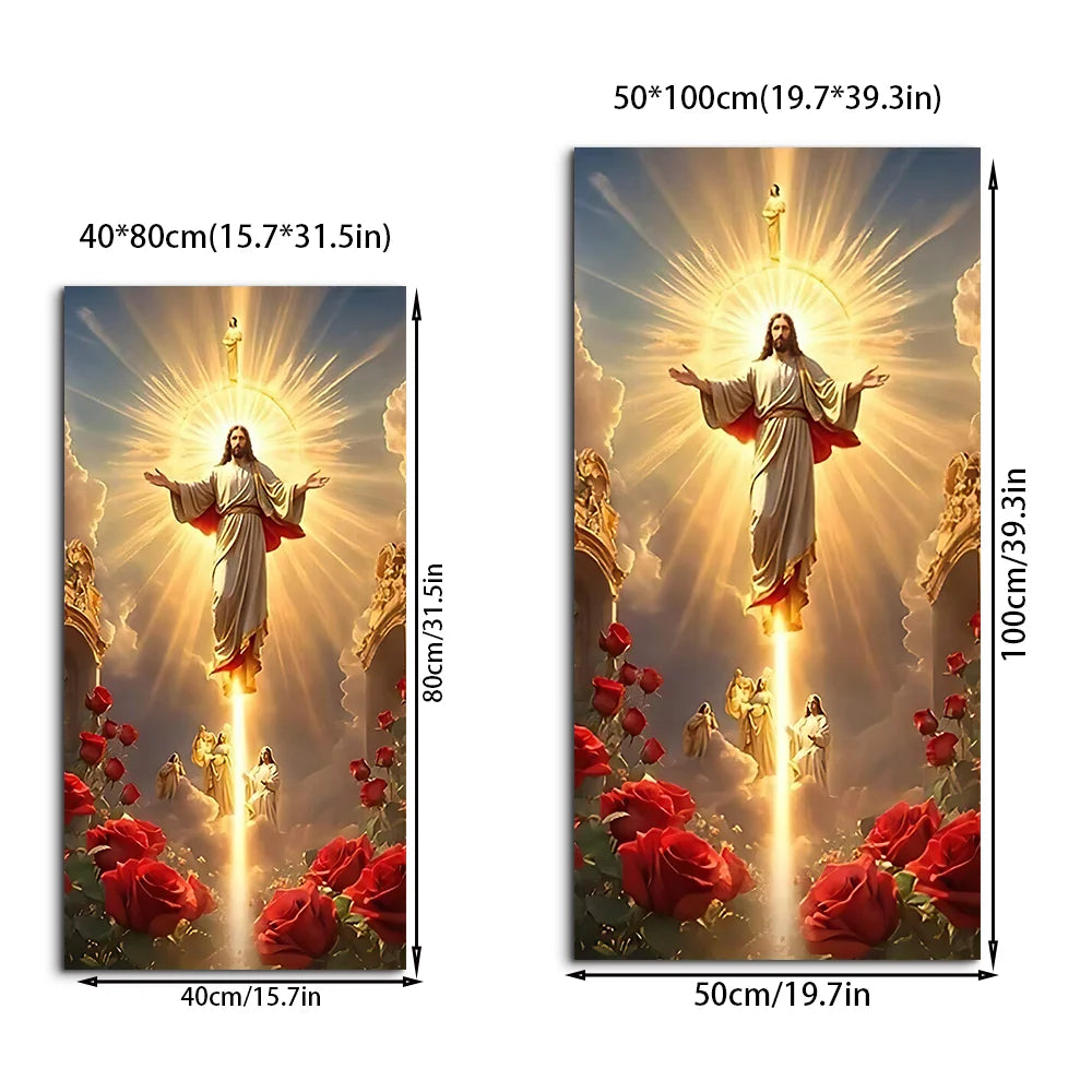 Classic Vintage Wall Art Jesus Light Ascension with Rose Scene, HD Canvas Print