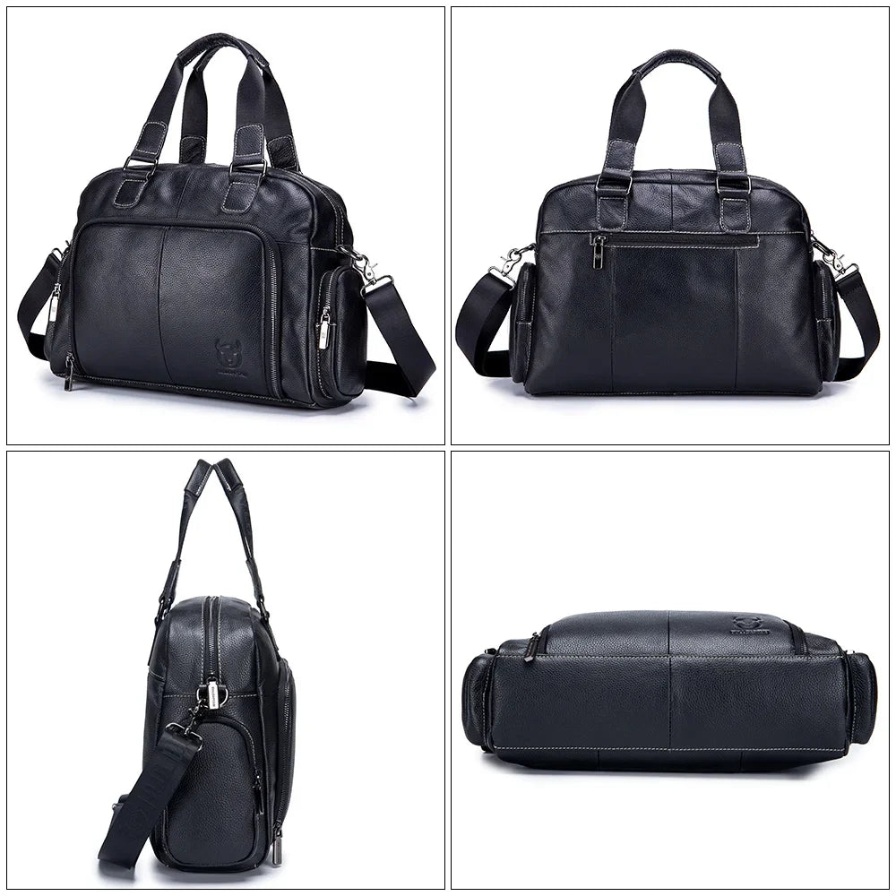 BULLCAPTAIN Men's Leather Briefcase Can Be Used For 14-Inch Laptop Business Shoulder Messenger Handbag Leisure Travel Bags