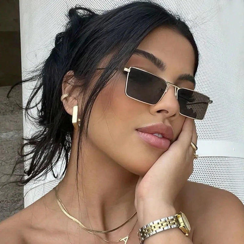 Chic Women's Rectangular Metal Fashion Glasses  for Daily Wear，Commuting, Vacations & College Parties