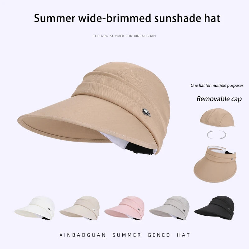 6176-New summer wide-brimmed sun-protective hat withdetachablebrimforeasyremoval. Convenient pop-up hat suitable for outdoor act