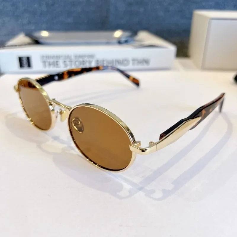 Vintage Sunglasses for Women, UV400 Metal Oval Frame Retro Shades