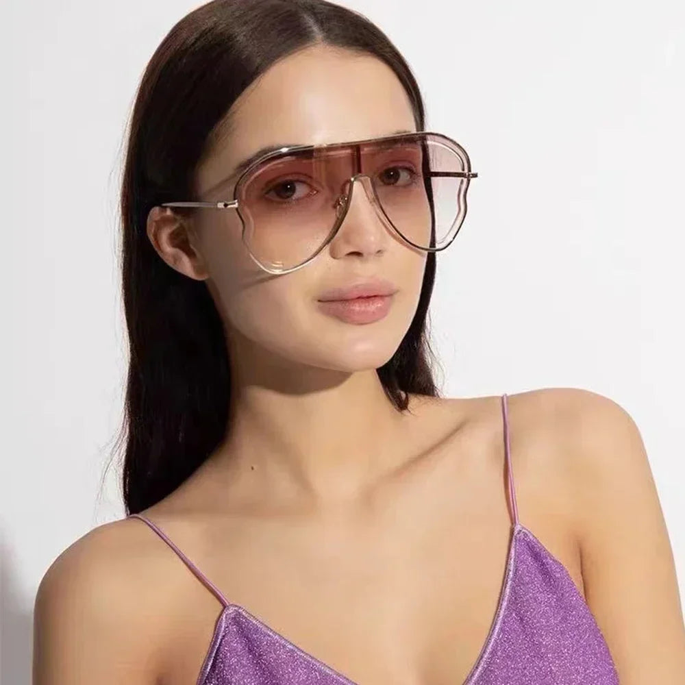 JNPCXI Oversized Retro Pilot Women Sunglasses Fashion Metal Quality Decoration Men Punk Shades UV400 Sun Glasses