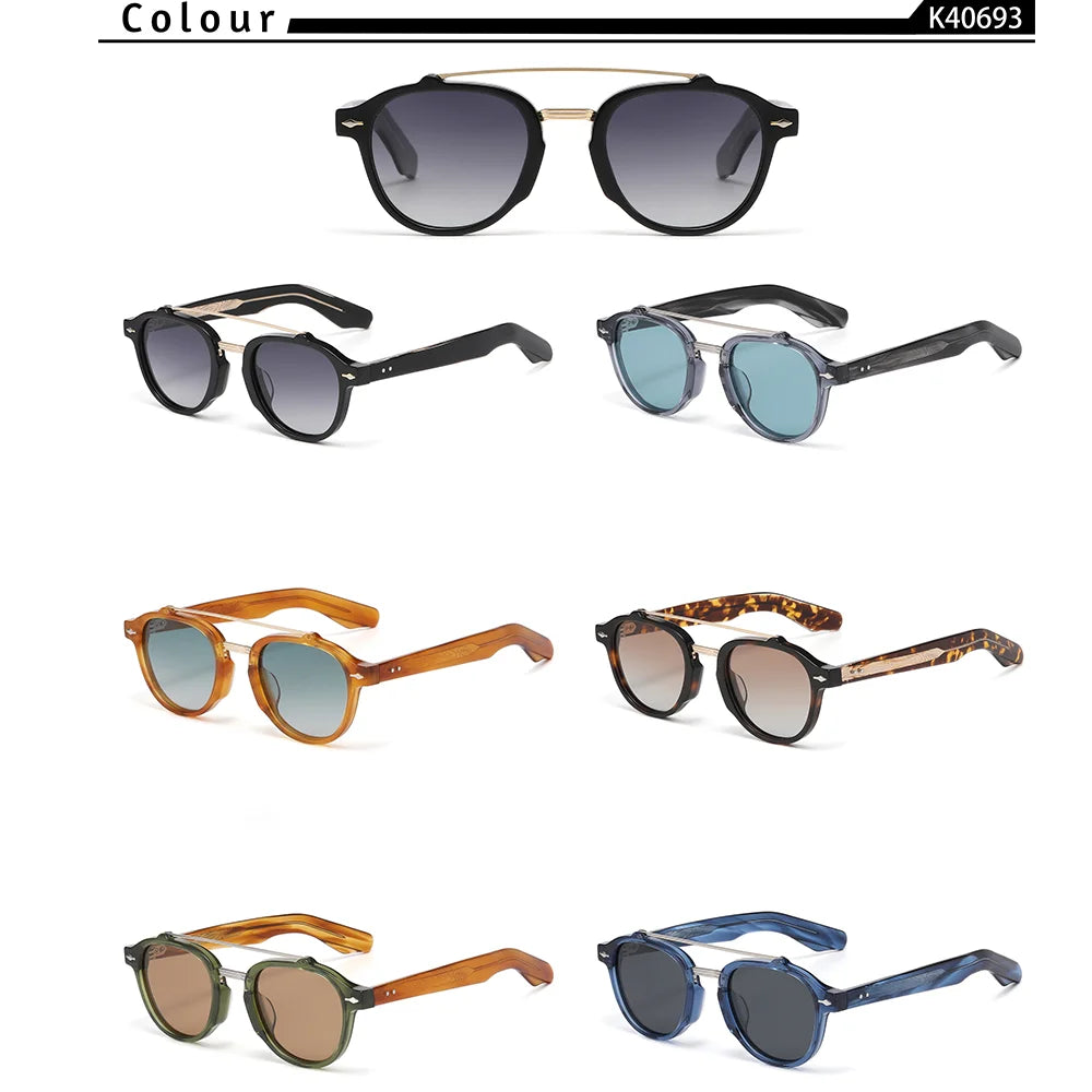 CATERSIDE Men's Flat Top Double Bridges Polarized Sunglasses Acetate Square Suneyeglass Women Fashion Retro Gifts Eyewear UV400