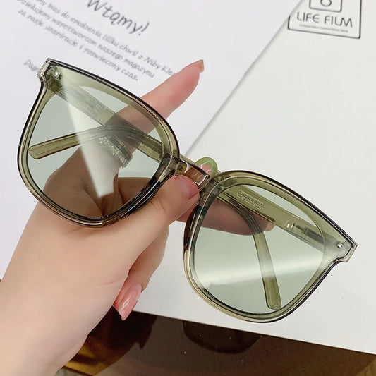 Unisex Trendy UV Protection Brown Lens Sunglasses for Men Ins Fashion Black Square Frame Eyeglasses Women Eyewear Shades for