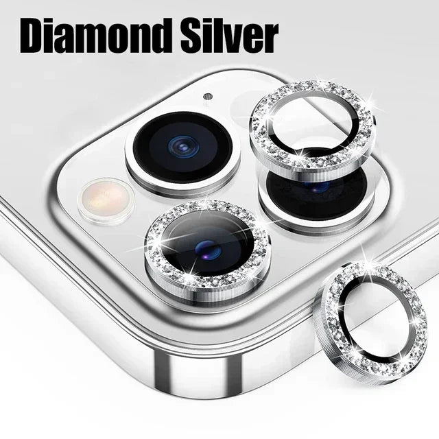 3Pcs diamond silver Camera Lens Protector iPhone 11-15 ProMax 14/13 Mini 15 Plus