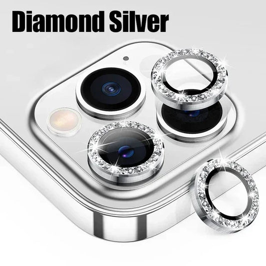 3Pcs diamond silver Camera Lens Protector iPhone 11-15 ProMax 14/13 Mini 15 Plus