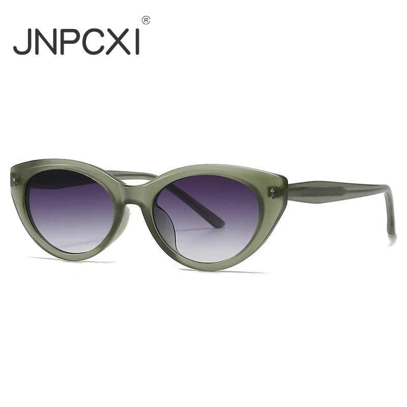 JNPCXI Fashion Cat Eye Jelly Color Women Sunglasses Shades UV400 Fashion Green Gradient Men Punk Rivets Sun Glasses