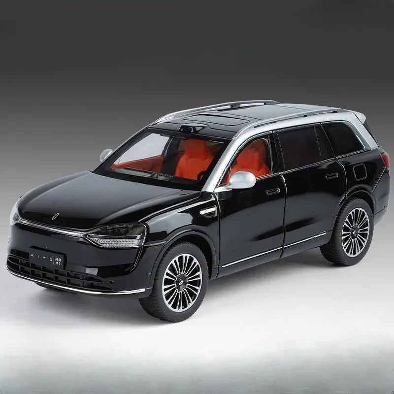 1:24 AITO M9 SUV Model Toys Car Alloy Metal Diecast Sound Light Pull Back 6 Door Opened Rubber Tire Vehicle Collectible Ornament