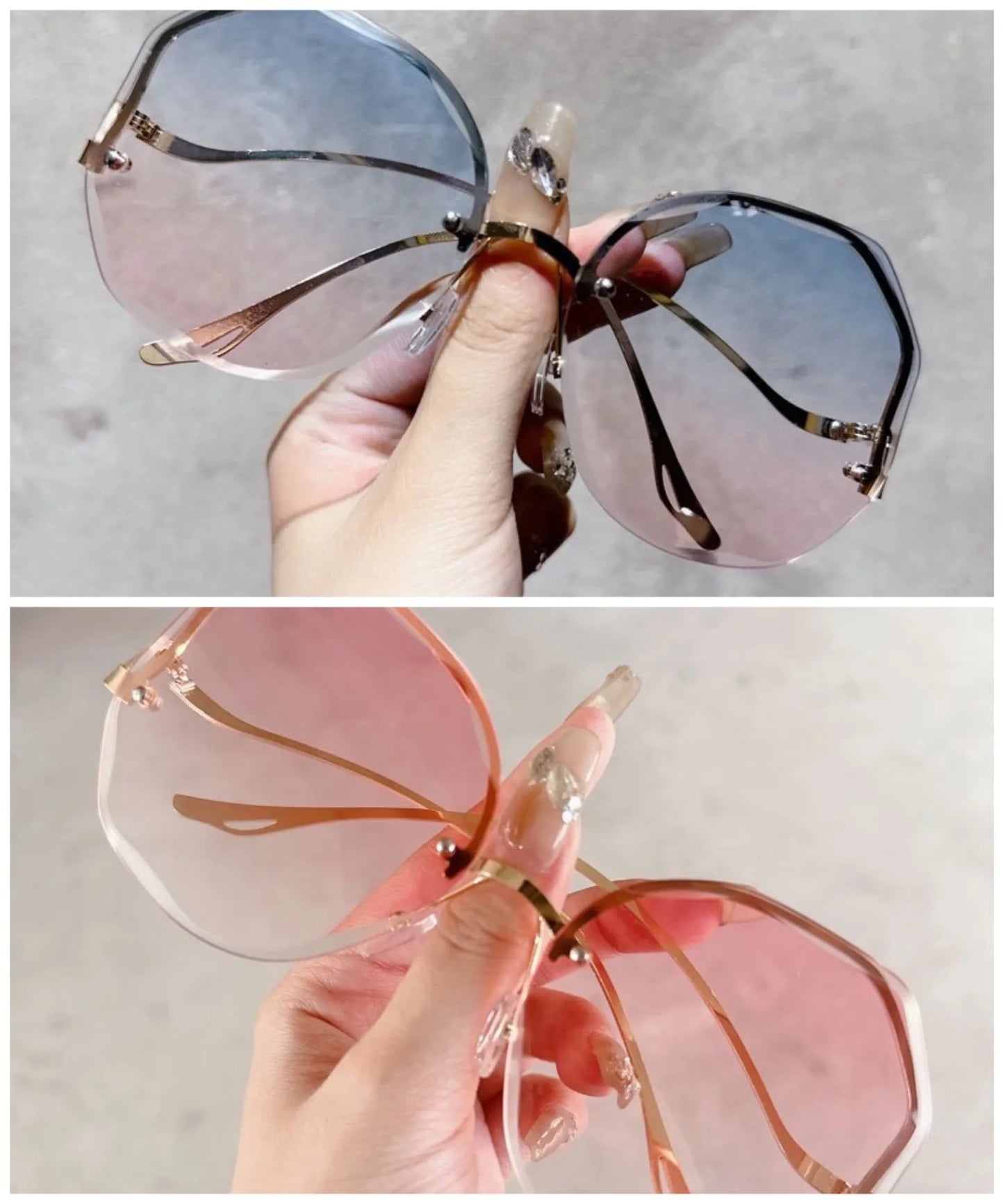 Sunglasses for Women Fashion Rimless Beach Gradient Sunglass Lady Retro Summer Shades UV400 Eyeglasses