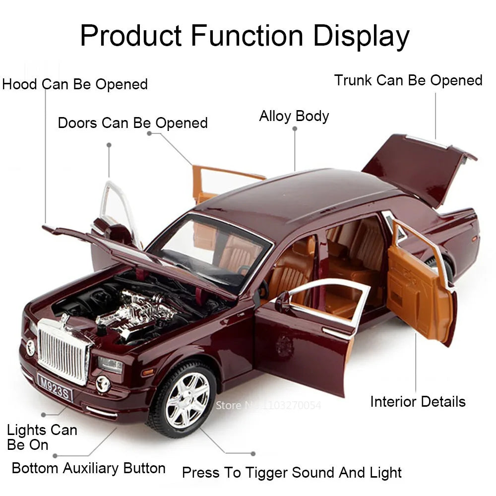 1/24 Rolls Royce Cullinan Phantom Model Car Toys Alloy Diecast Police Car Sound Light Pull Back Door Opened Rubber Tire Kid Gift