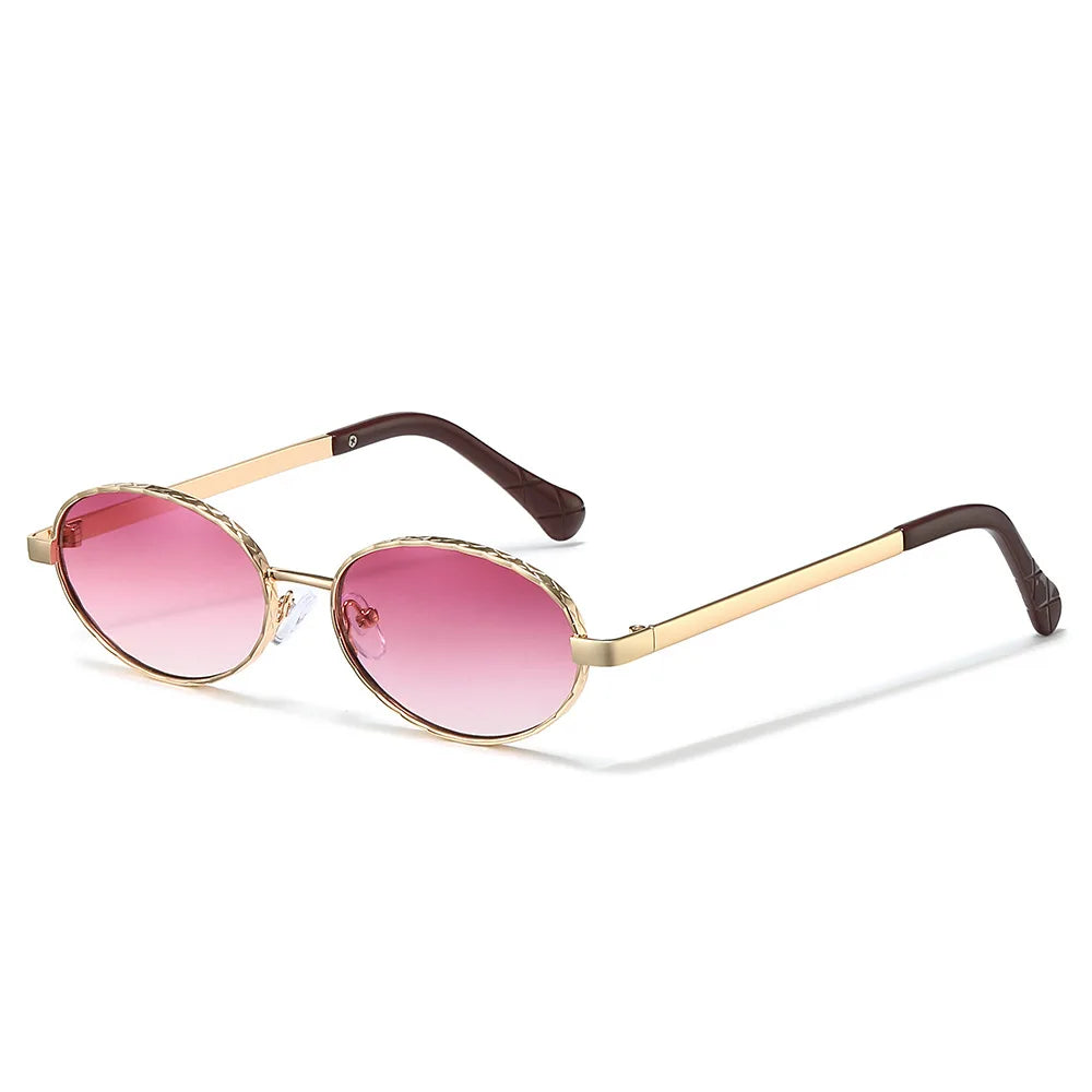 JNPCXI New Metal Oval Sunglasses Women Fashion Pink Candy Color Shades UV400 Retro Punk Men Outdoor Sun Glasses