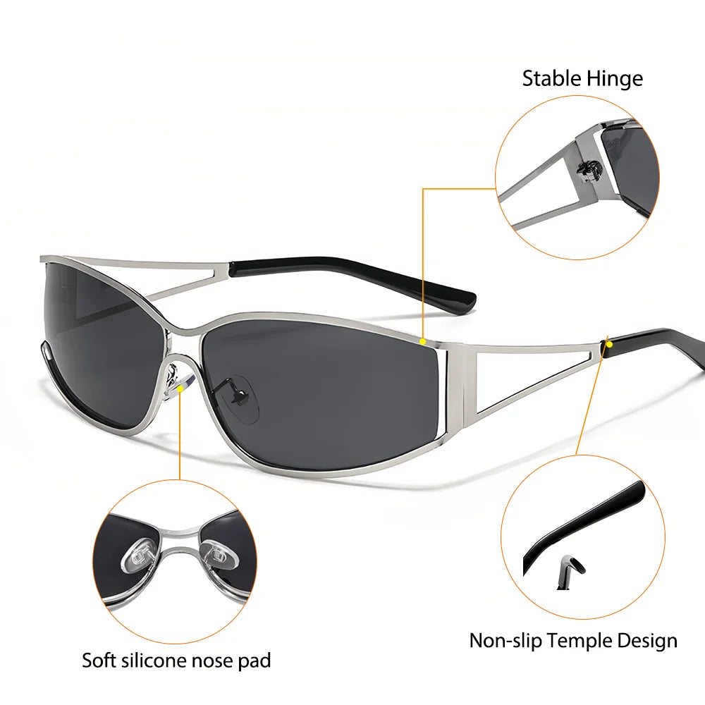 CATERSIDE Men's Punk Sunglasses Brand Design Fashion Technology Retro Sun Glasses Women's Travel Beach Y2K Glasses Gift UV400