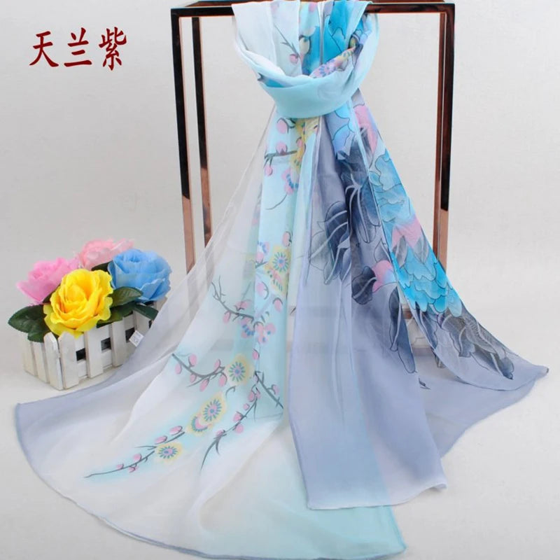 New Peony Flower Women's Printed Chiffon Long Scarves Wholesale Yiwu Autumn and Winter Scarves Small Scarves
