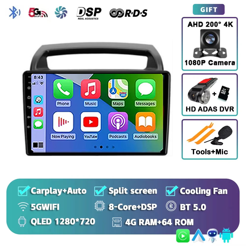 For KIA Carnival VQ 2006-2014 2K 12+256 QLED Android 15 CarPlay Car Radio Multimedia Video Player GPS stereo Head Unit 4G WIFI