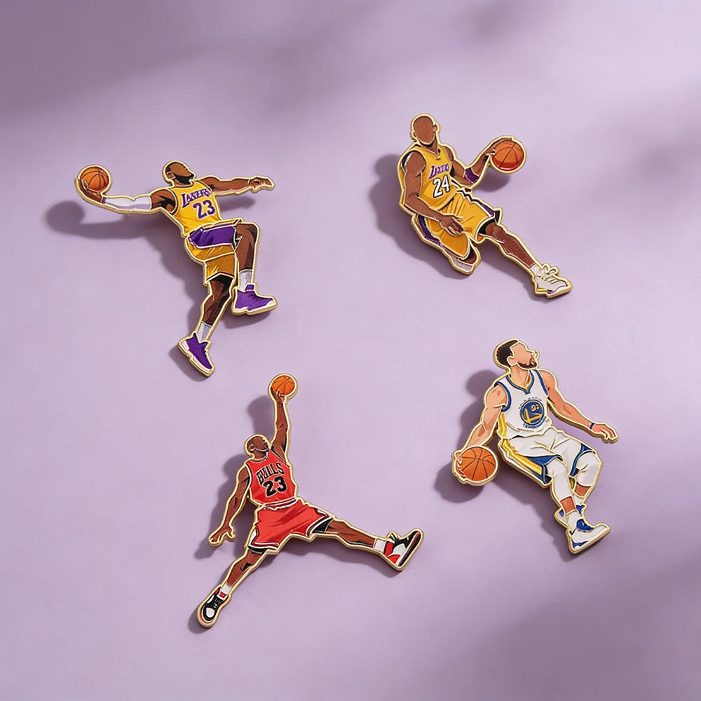 4 PCS 23th Player Enamel Brooch  Creative Design Sport Metal Badge Clothe Punk Lapel Pin Jewelry Friend Gift