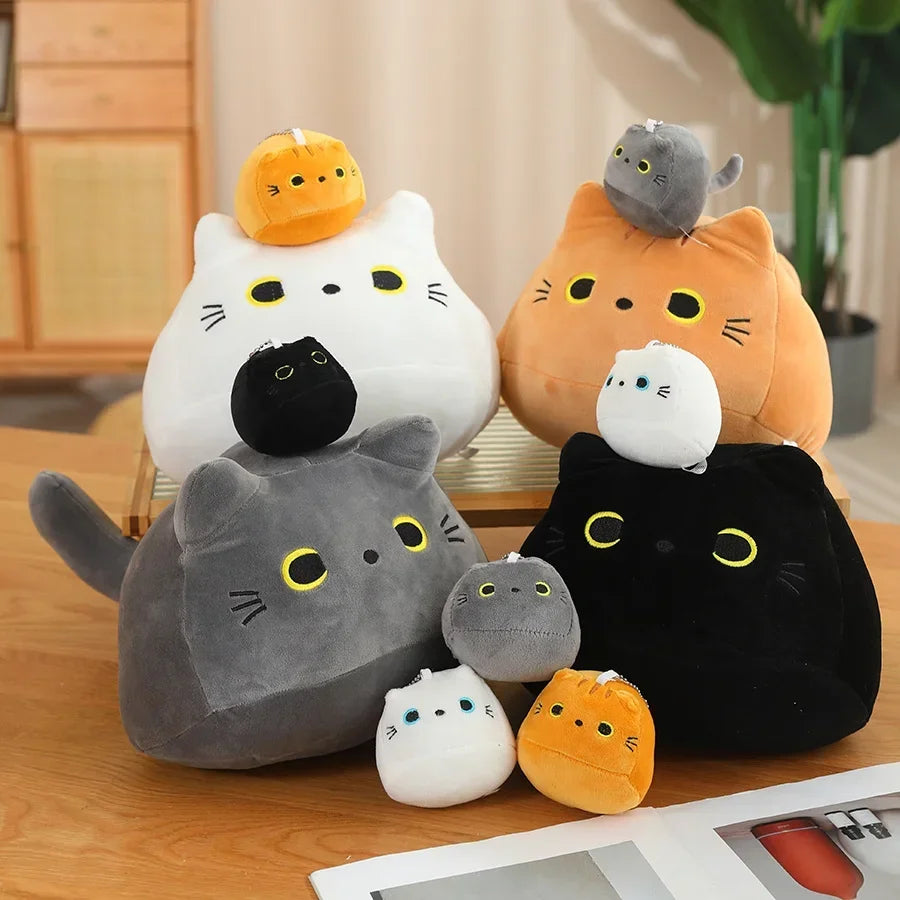 Kawaii Creative Oval Cat Plush Doll Four Baby Cat Pendants In A Big Mother Cat Body Combined Doll Super Soft Gift For Boys Girls
