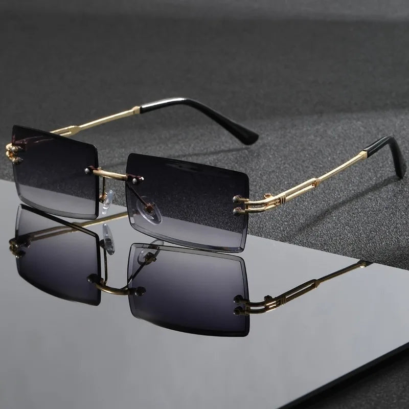 1 Pair Men's Retro Square Fashion Glasses Lightweight Frameless Design Casual Attire Stylish Frames Urban Style