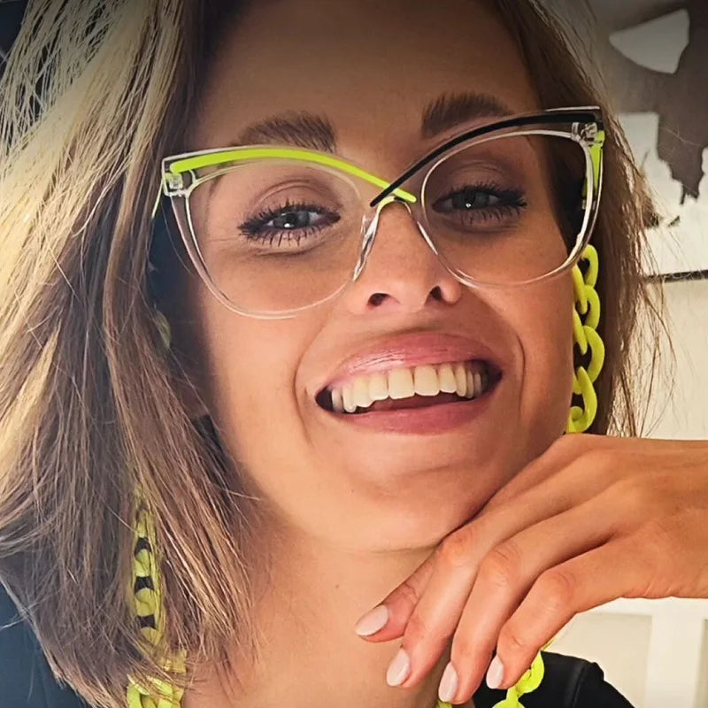 JNPCXI New Cat Eye Colorful Women Glasses Frame Fashion Polygon Clear Anti Blue Light Eyewear Men Optical Green Frame