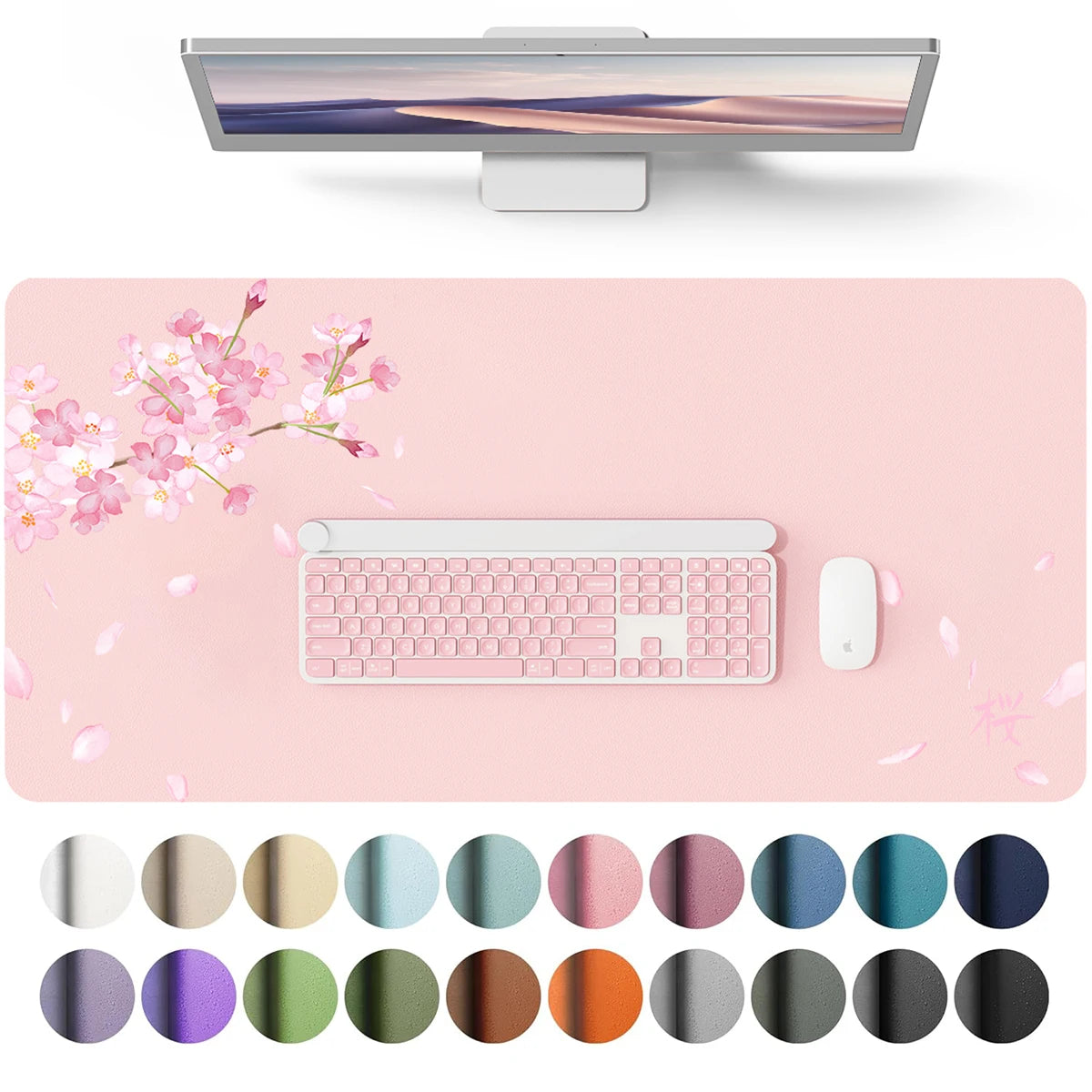 Leather Desk Pad Protector,Mouse Pad, Pink Flower Office Desk Mat, Waterproof Keyboard Mat for School Home Office Girl women