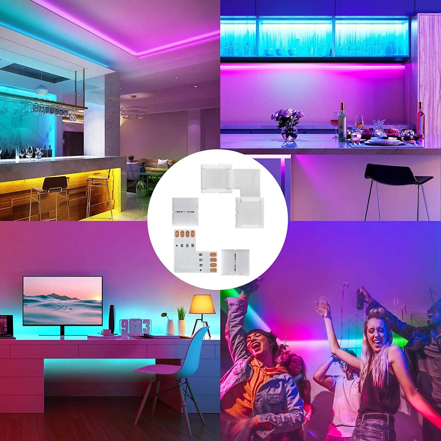 L Shape 4-Pin LED Connectors 10mm Wide Right Angle Corner Connectors Solderless Adapter Connector Terminal for 3528/5050 SMD RGB