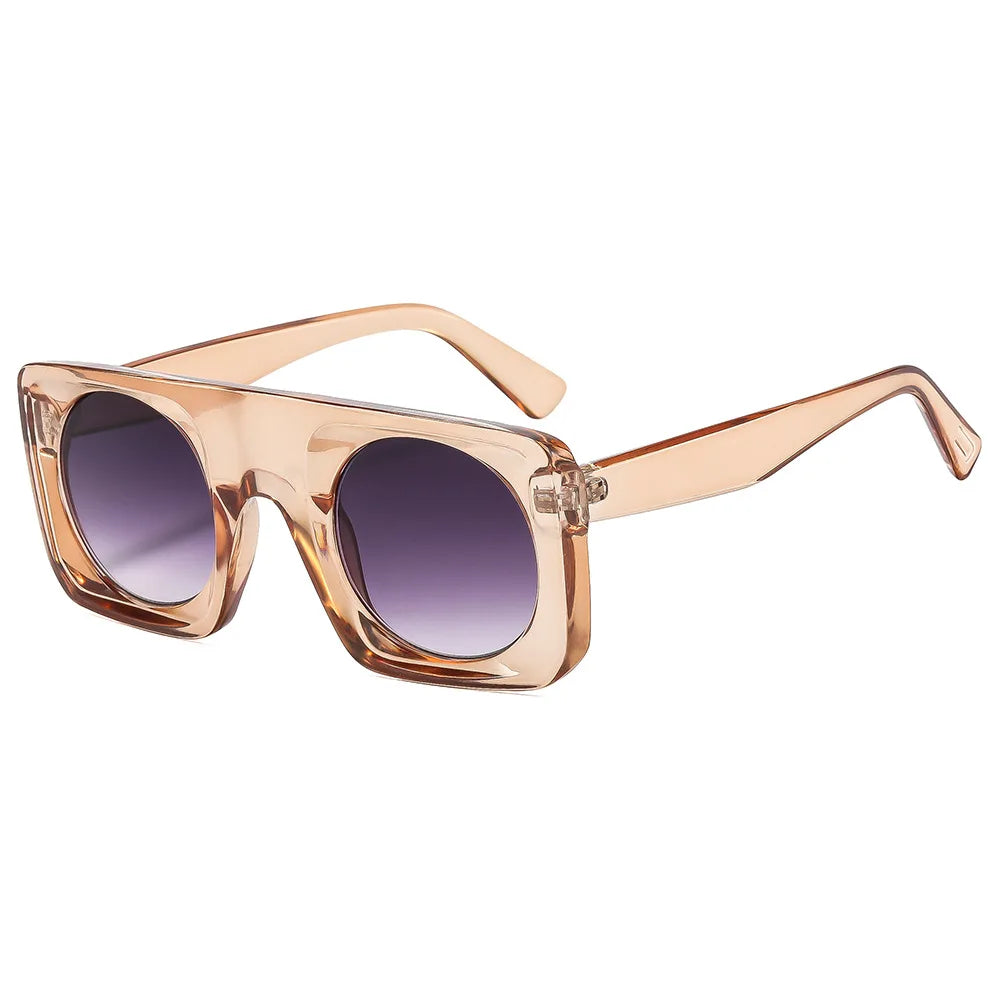 JNPCXI Vintage Square Sunglasses Women Black Tea Gradient Mirror Shades UV400 Fashion Punk Men Sun Glasses