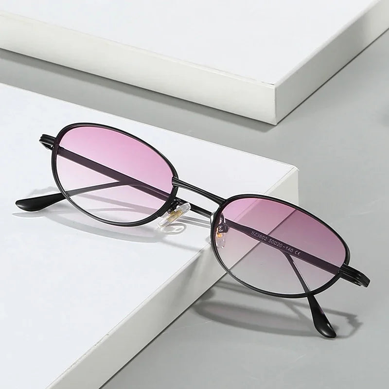 JNPCXI New Vintage Oval Metal Women Sunglasses Shades UV400 Fashion Gradient Blue Shades UV400 Men Punk Sun Glasses