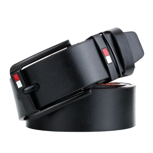 Black2 PU Leather Men Belt Classic Alloy Buckle for Jeans, Punk Casual Waistband