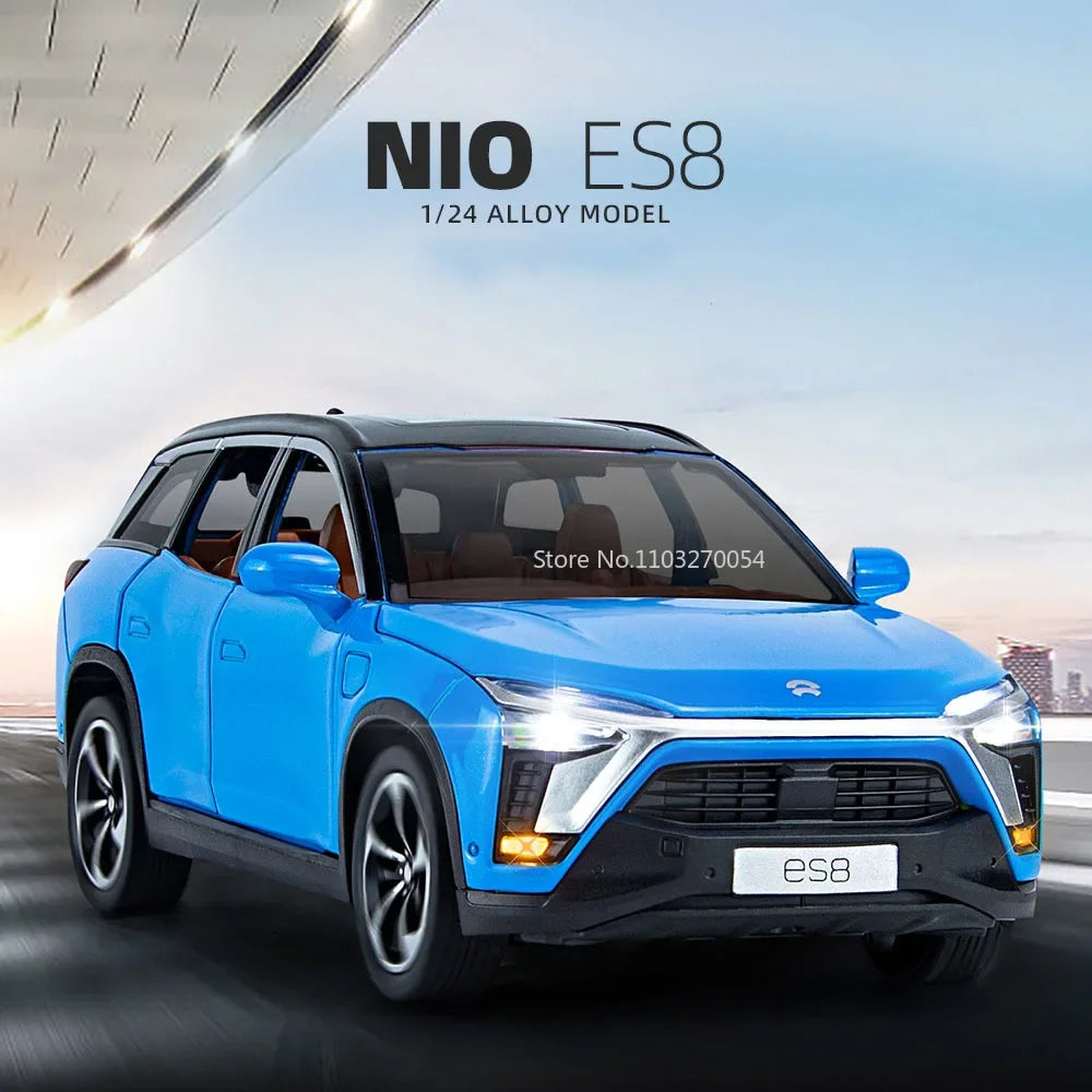 1:24 NIO ES8 L9 Alloy Miniature Toy Car Model Diecast Sound Light Pull Back Doors Opened New Energy Vehicles Collection Kids Toy