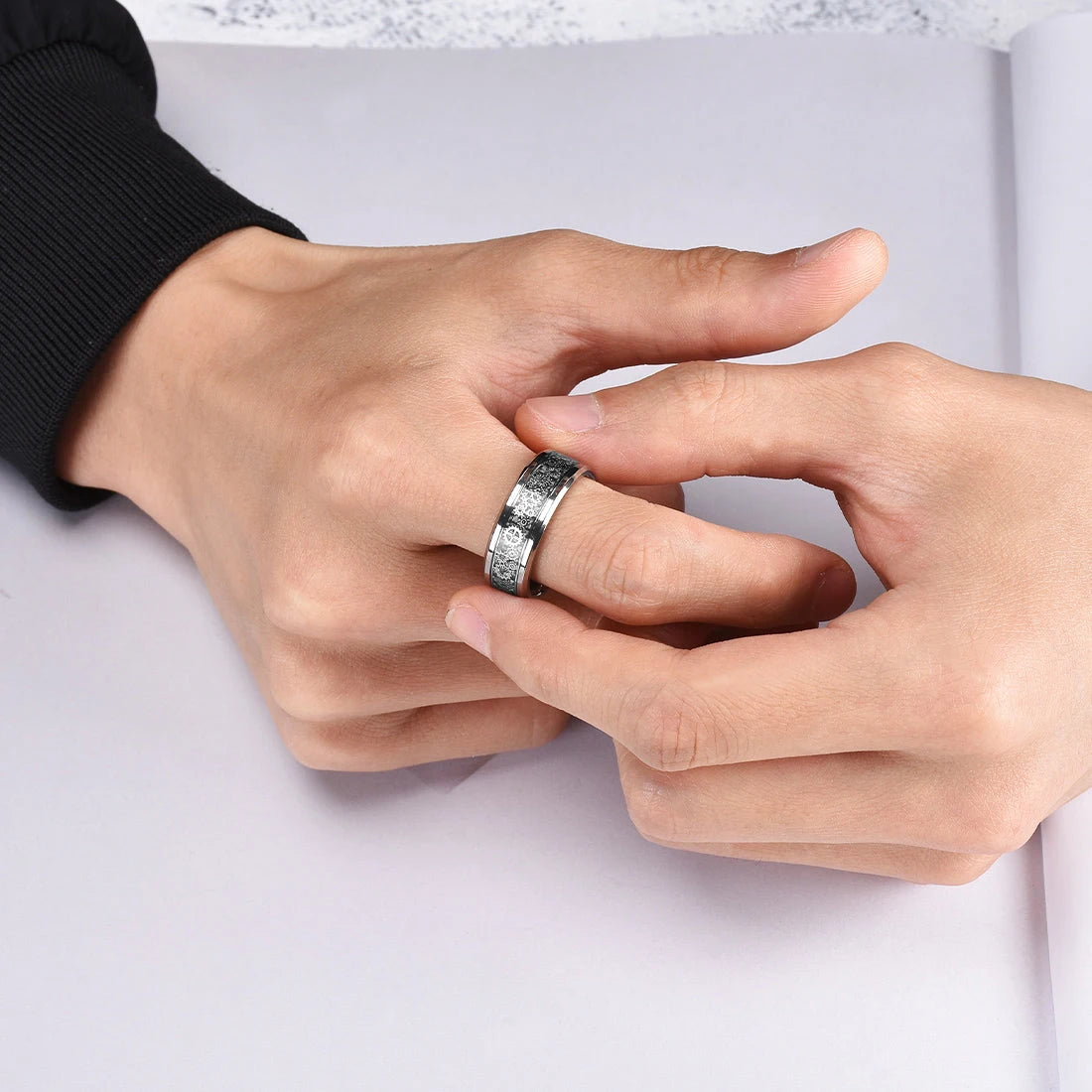 Vintage Men’s Steampunk Gear Wheel Ring, Stainless Steel, Celtic Dragon Inlay24