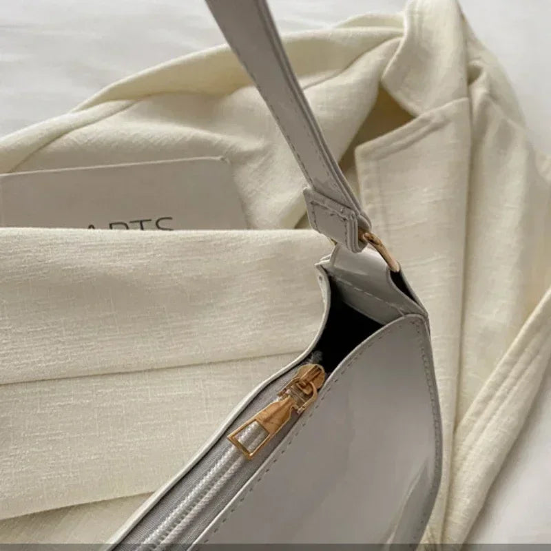 Women's Red Patent Leather Versatile Shoulder Casual Bag Zipper Handbags