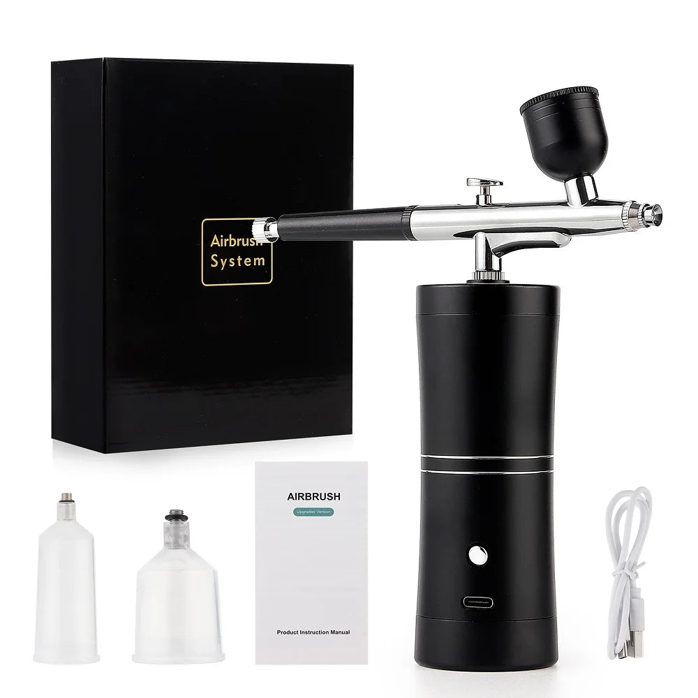 Top 0.3mm Pink Mini Air Compressor Kit Air-Brush Paint Spray Gun Airbrush For Nail Art Tattoo Craft Cake Nano Fog Mist Sprayer