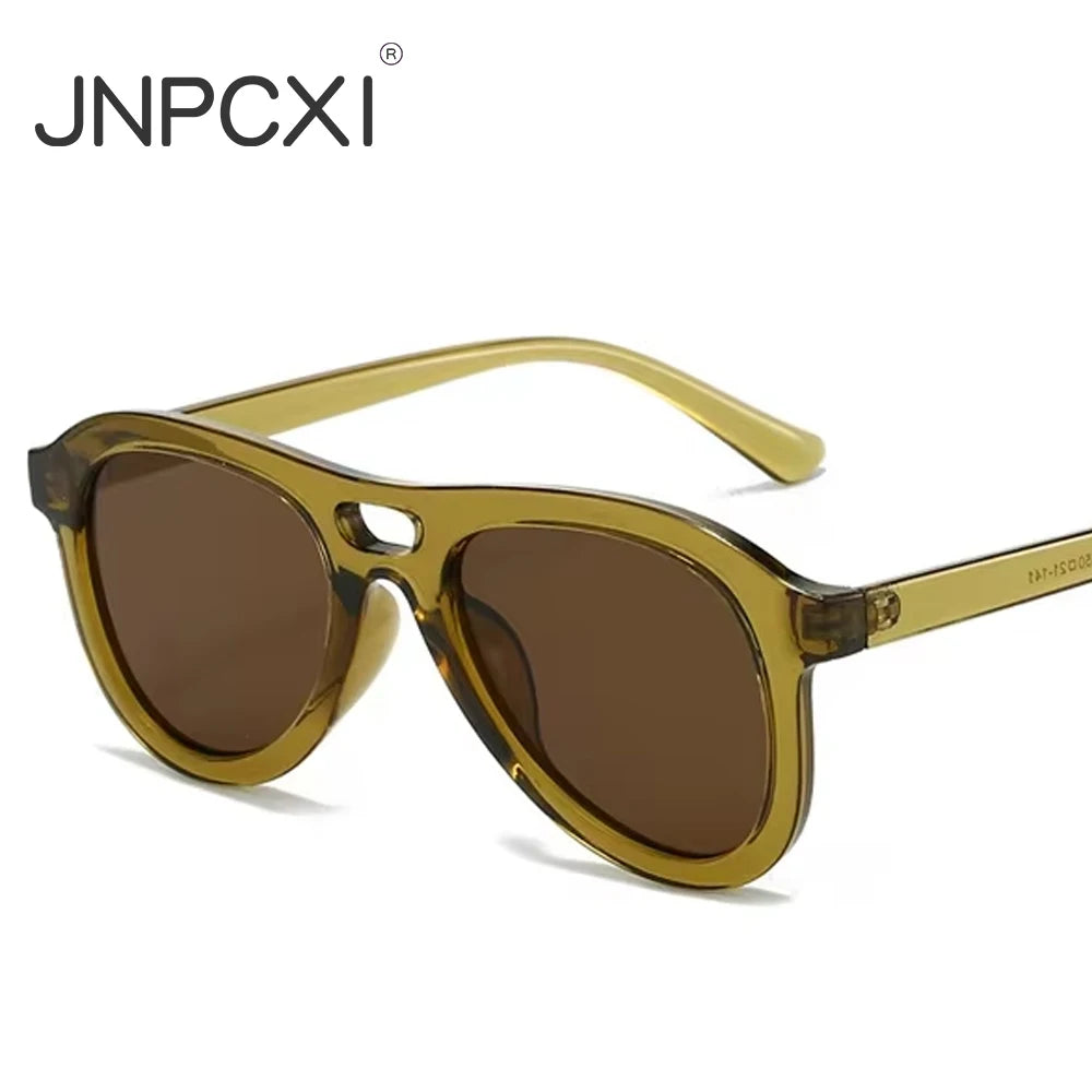 JNPCXI Vintage Double Bridges Pilot Men Sunglasses Fashion Shades UV400 Women Tea Sun Glasses