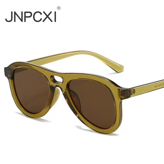 JNPCXI Vintage Double Bridges Pilot Men Sunglasses Fashion Shades UV400 Women Tea Sun Glasses