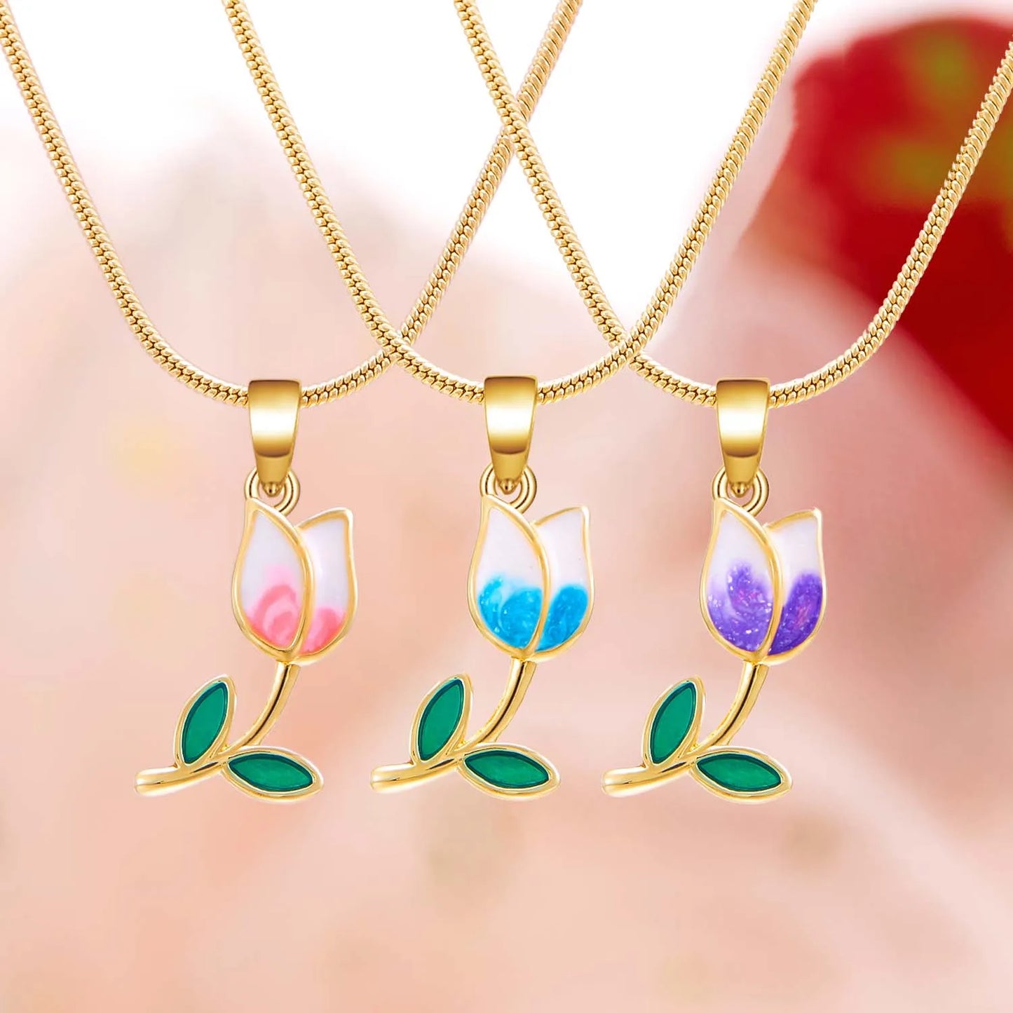Elegant Romantic Tulip Flower Pendant Necklace for Women Fashion Gold Color Clavicle Chain Charm Luxury Jewelry Birthday Gift