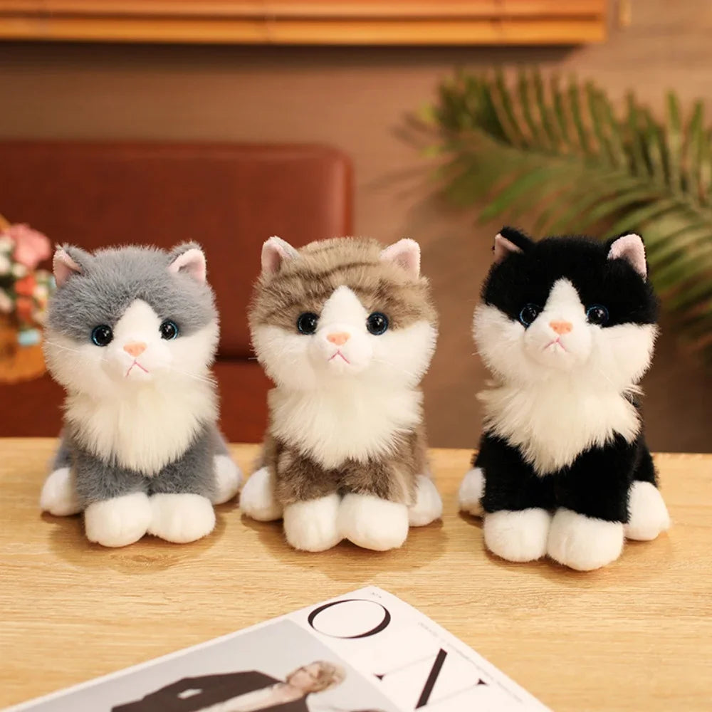Cute Simulated Sitting Cat Pendant Doll Plush Toy Stuffed Soft Animal White Black Kitten Keychain Doll  Birthday Gift