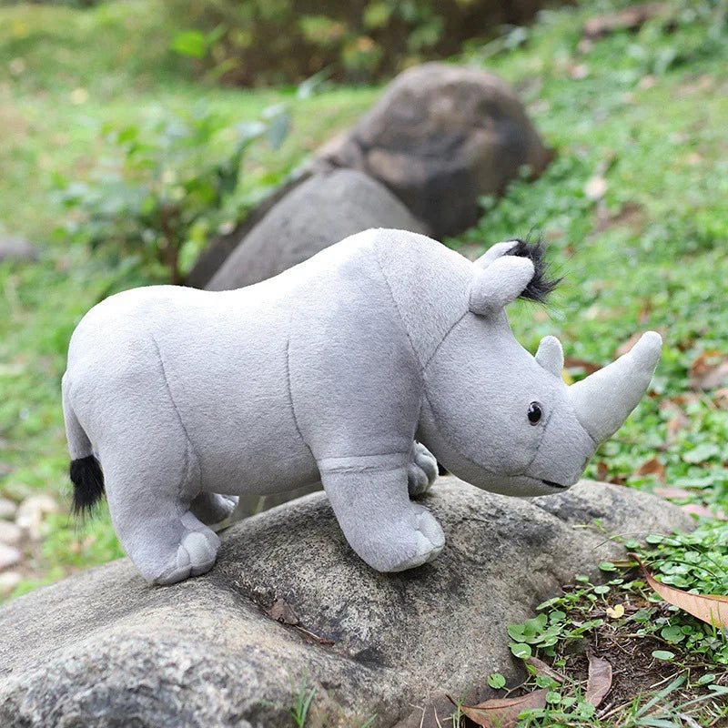35cm Real Life Rhinoceros Plush Toy Stuffed Lifelike African Rhinos Wild Animals Doll Toys  For Kids Children Xmas Gift Decor