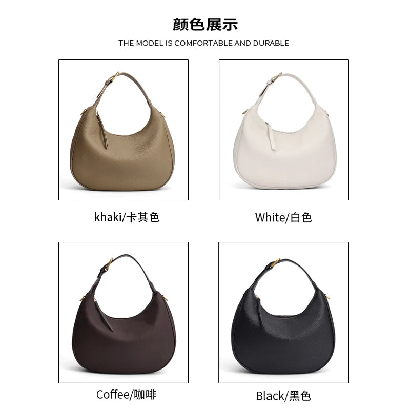 Genuine Cowhide Leather Mini Hobo Shoulder Bag for Women Pebbled Leather Top Handle Crossbody Bag with Hardware Underarm Bags