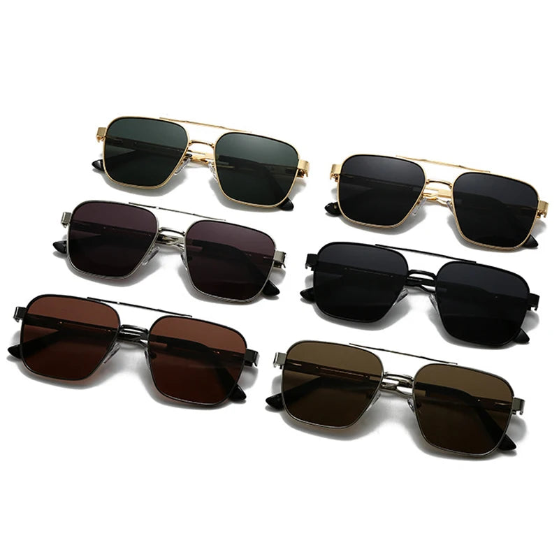 JNPCXI Fashion Double Bridges Square Sunglasses Women Retro Rivets Polarized Men Punk Sun Glasses Shades UV400
