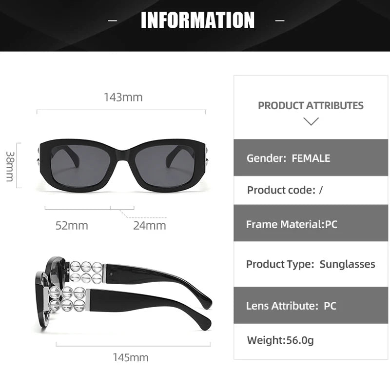 JNPCXI Retro Design Women's Sunglasses Ins Style Beads Fashion Sunglasses Simple Light Luxury Couple Sunglasses UV400