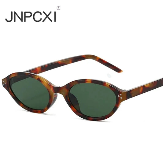 JNPCXI New Fashion Small Oval Sunglasses Women Ins Popular Retro Rivets Men Candy Color Punk Sun Glasses Clear Lens Frame UV400