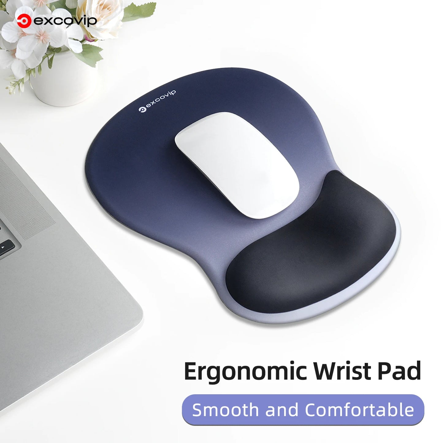 EXCO Ergonomic Mouse Pad Large with Silicone Wrist Rest Non-Slip PU Base for Pain Relief Computer Office Desk Laptop Home