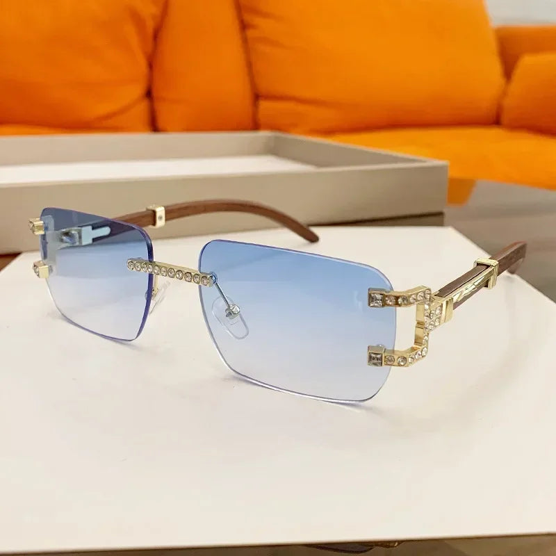 JNPCXI Fashion Luxury Brand Designer Rimless Diamond Sunglasses Women Crystal Rhinestone Square Sun Glasses for Female