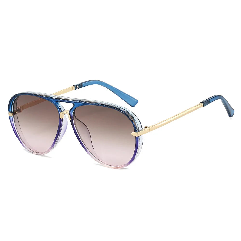 JNPCXI New Fashion Double Bridges Pilot Women Oversized Sunglasses Retro Candy Color Gradient UV400 Men Punk Sun Glasses