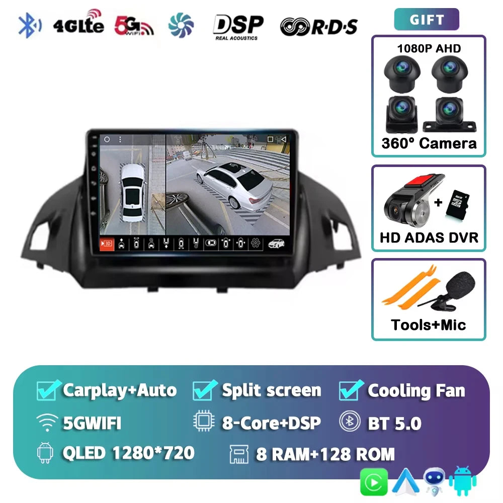 For Ford Kuga 2 Escape 3 2012 - 2019 Android 15 Car Radio Multimidia Video Player WIFI+4G 2din Navigation GPS Head Unit Stereo